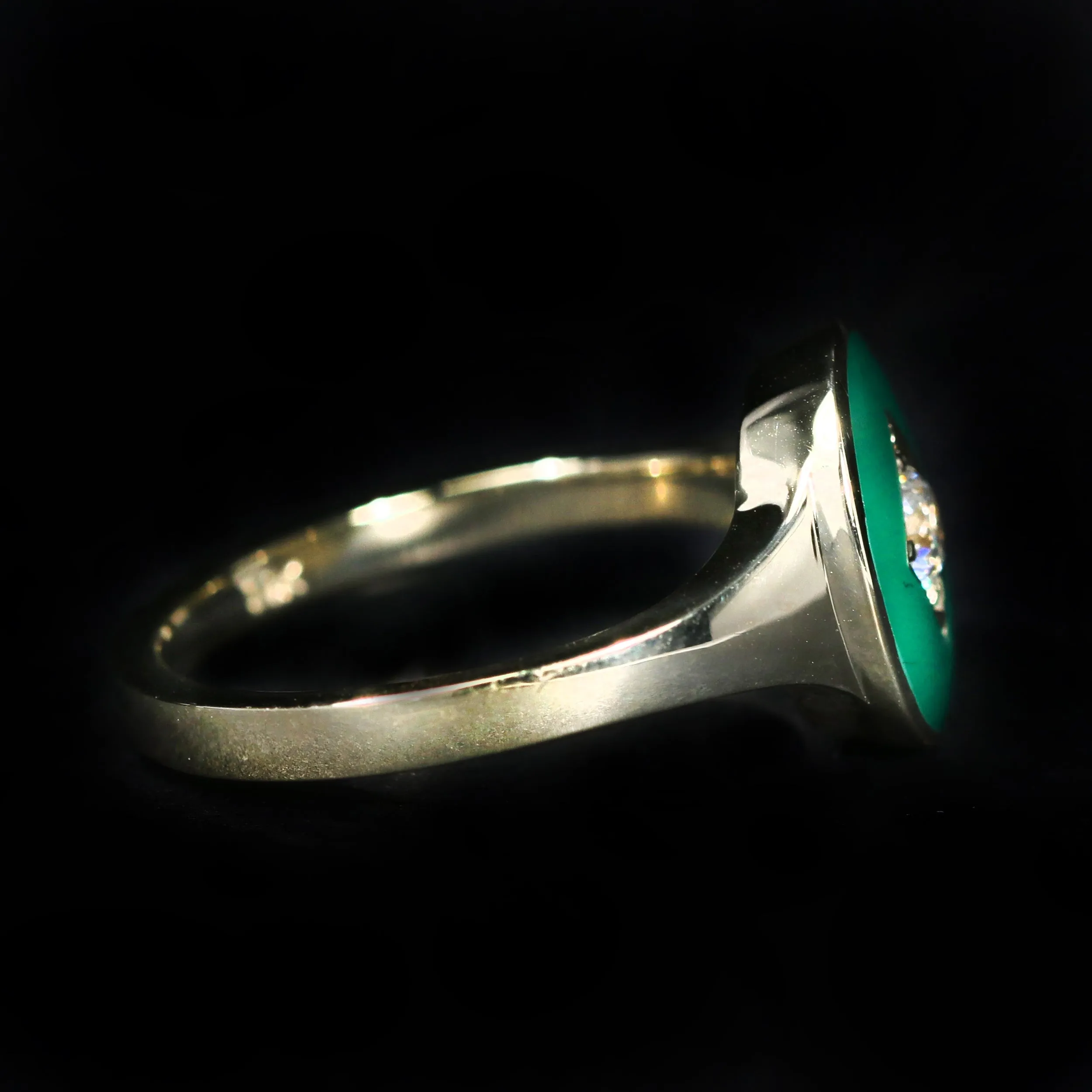 14k Yellow Gold 0.23 Carat Diamond and Enamel Signet Ring