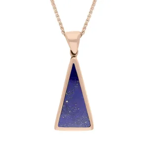 18ct Rose Gold Whitby Jet Lapis Lazuli Small Double Sided Triangular Fob Necklace