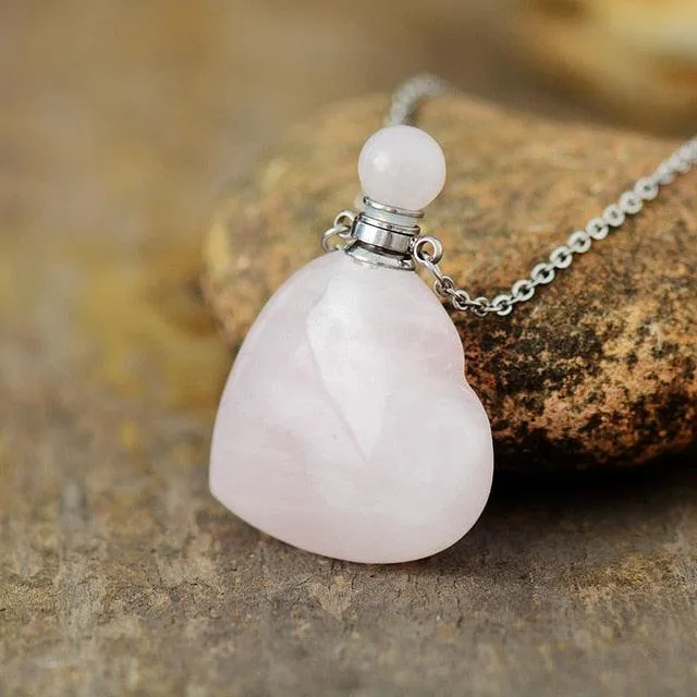 'Gamarra' Heart Shaped Natural Crystal Essential Oil Diffuser Bottle Pendant Necklace - 3 variations