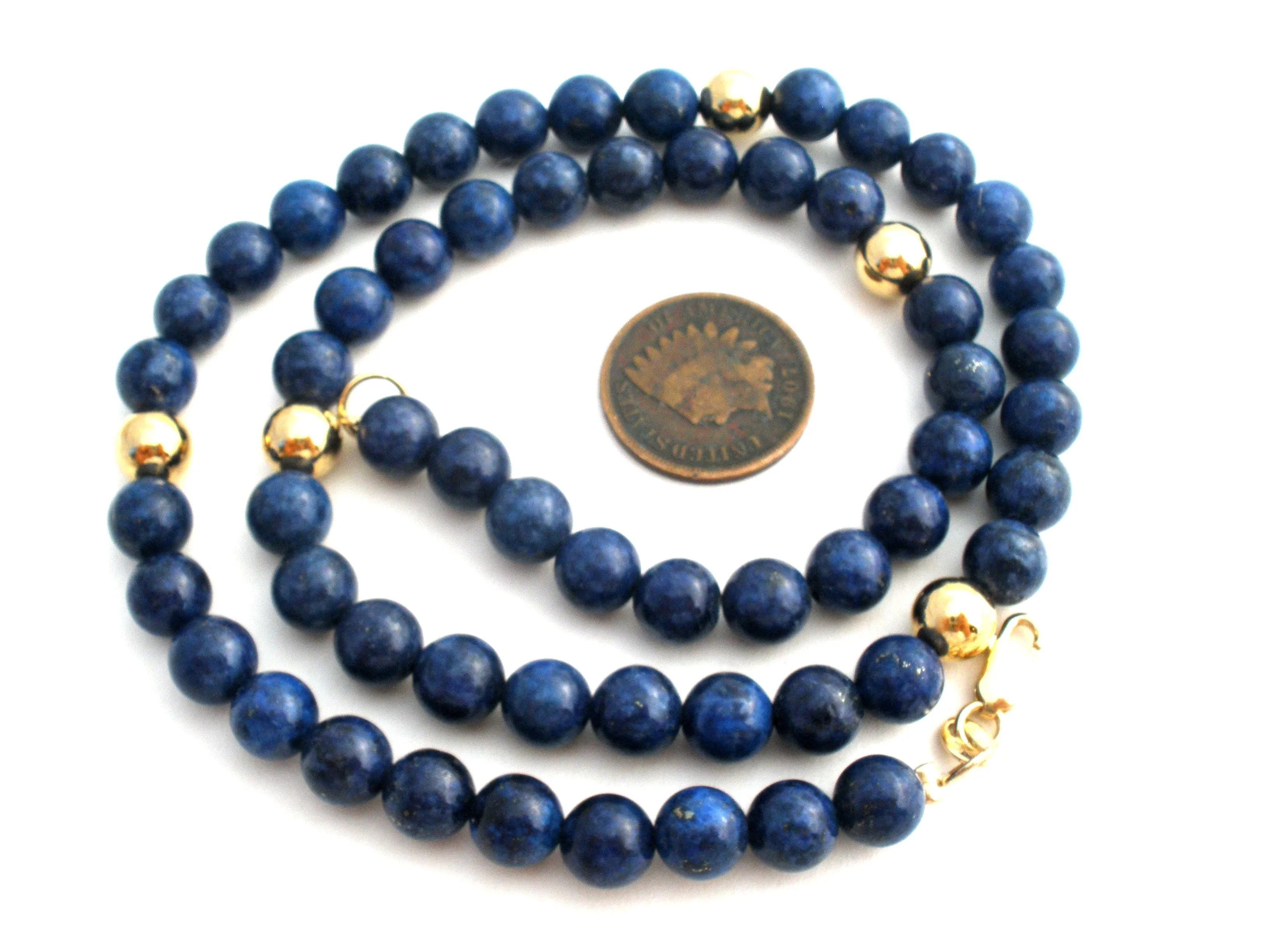 Lapis Lazuli Bead Necklace 925 Gold Plated 18.5" Long